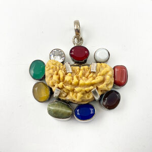 Sterling Silver Navratna Natural Gemstone Rudraksha Pendant – Vedic Astrology